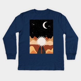 Road tripping at night - psychedelic landscape art illustration Kids Long Sleeve T-Shirt